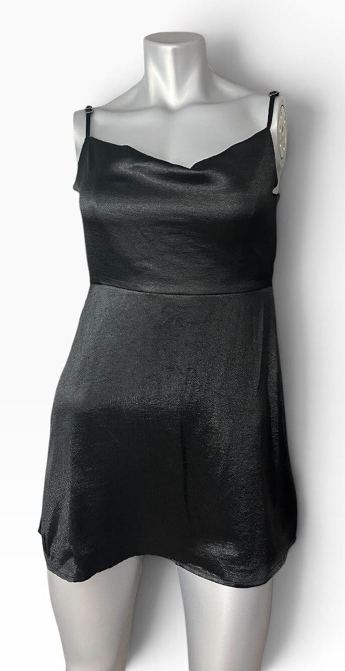 Wild Fable Black Mini Satin Tie Back Slip Dress Small LBD Y2K Minimalist